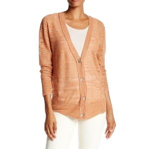 Brochu Walker Peach Linen Blend Semi Sheer Button Front Cardigan - S